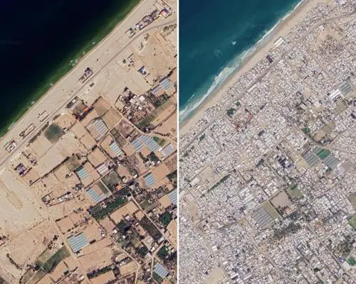 Google Maps imagery shows widespread destruction across Gaza since June